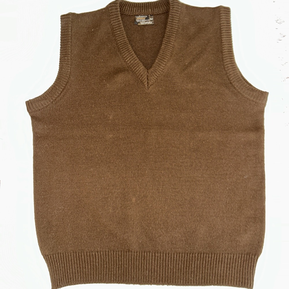 Vtg Sweater Vest Full Fashioned 60s 70s Nerd MCM Mod Brown Mens Sz S JCPenny